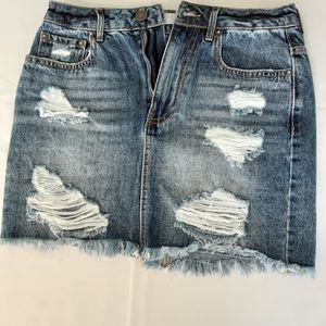 Forever 21 Women's 54 Mini Skirt Sz S Preowned Distressed Holes Blue Denim